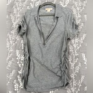 Michael Kors top (vintage), size OX, grey, short sleeves, silver logo zipper.